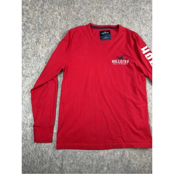 Hollister T-Shirt Men's Small Red Cotton Long Sleeve Spellout Crew Neck Pullover - Picture 5 of 7